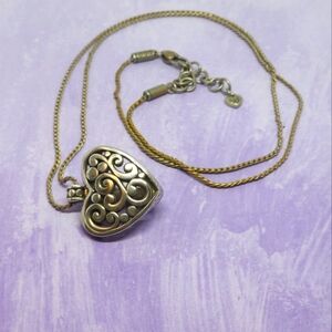 Brighton Silver Tone Heart Badge Clip 32" Necklace